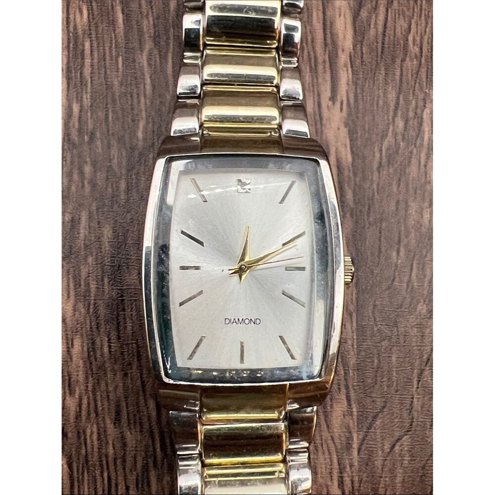 Men’s Two-Tone Tank Diamond Face Dress Watch working